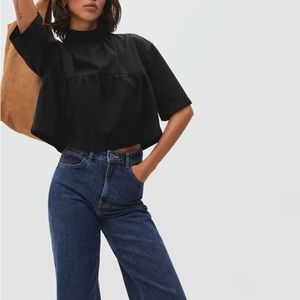 Everlane Tiered Mockneck Top in Black XS